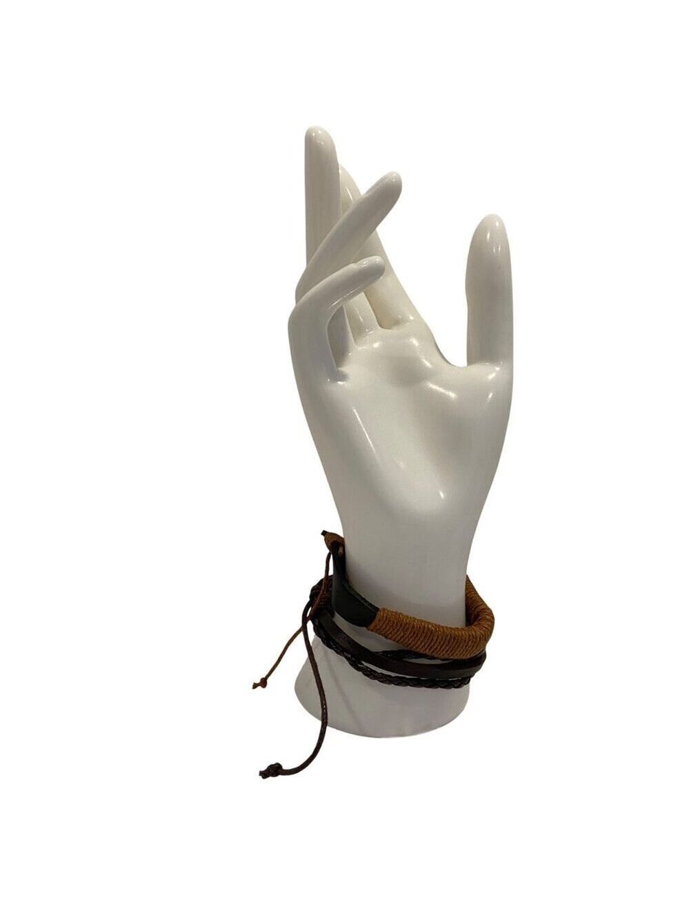 Multi-Layered genuine Leather & Rope Bracelet Set of 2 Unisex funky brown